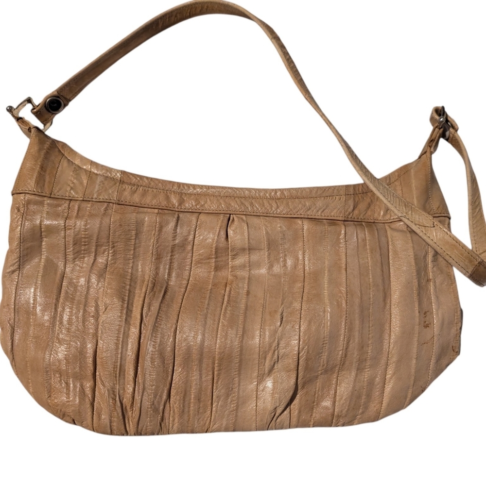Vintage Women's Genuine Eel Skin Tan Shoulder Bag‎ Korea
